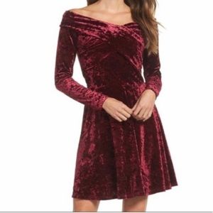 Chelsea 28 Red Velour Fit & Flare Off Shoulder Dress